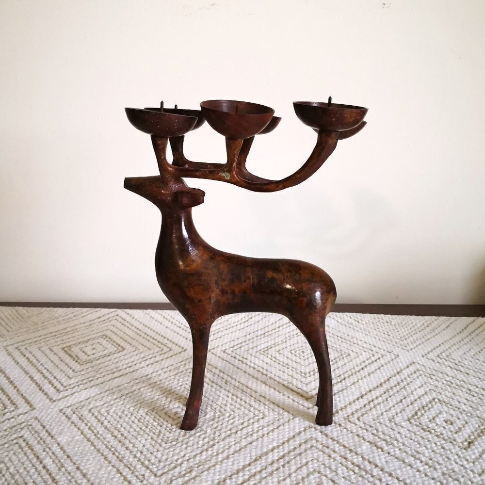 Solid Brass Deer Candle Holder,‎ Hold Six Candles 8" Hx6" Wx3.75" D